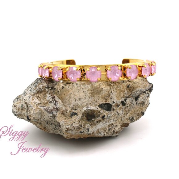 Soft Rose Ignite Austrian Crystal Bangle Bracelet – Light Pink, Gold Plated - Picture 5 of 7